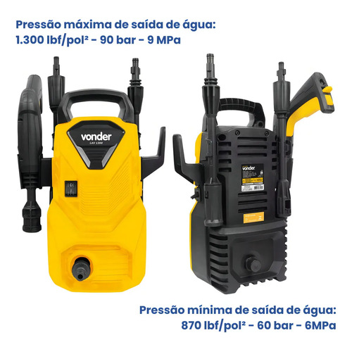 Lavadora de alta pressão Vonder Leve LAV1300 220V amarela de 1.3kW com 90bar de pressão máxima - 60Hz