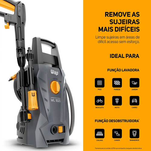 Lavadora de Alta Pressão WAP WL 1820 1400W com Stop Total, Jato Leque e Concentrado