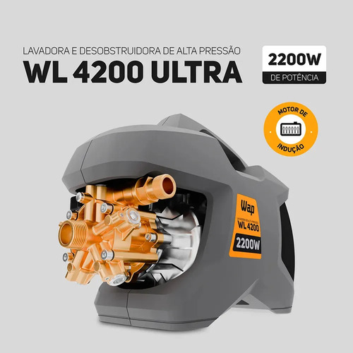 Lavadora e Desobstruidora de Alta Pressão WAP WL 4200 Ultra 5 Pistões 2200w 1305psi 510l/h Com Jato Regulável e Motor de Indução 220V