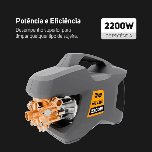 Lavadora e Desobstruidora de Alta Pressão WAP WL 4200 Ultra 5 Pistões 2200w 1305psi 510l/h Com Jato Regulável e Motor de Indução 220V