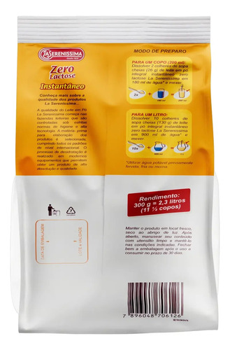 Leite em Pó Integral Instantâneo Zero Lactose La Serenissima 300g