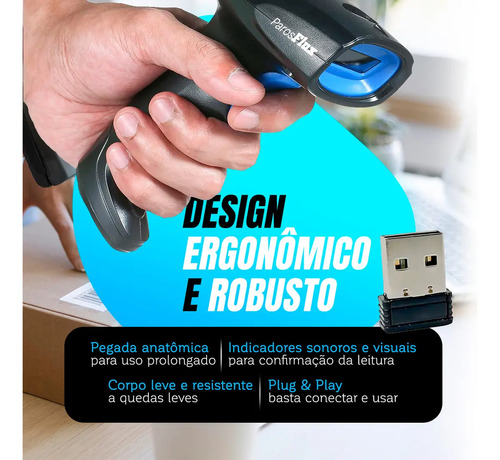 Leitor Código De Barras Sem Fio Usb De Mão Bar Code Scanner 1d Laser Linear Cor Preto