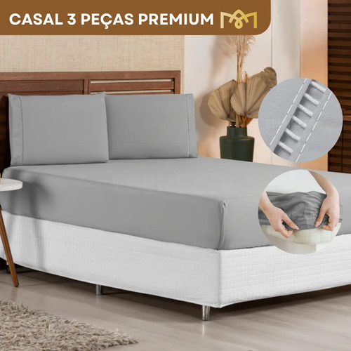 Lencol de cama 3 pecas casal 400 fios percal ponto palito c