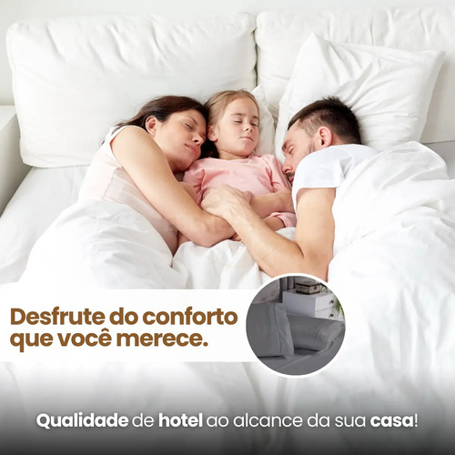 Lençol De Cama 3 Peças Casal 400 Fios Percal Ponto Palito C/ Elástico E Fronhas Toque Suave Macio Cinza