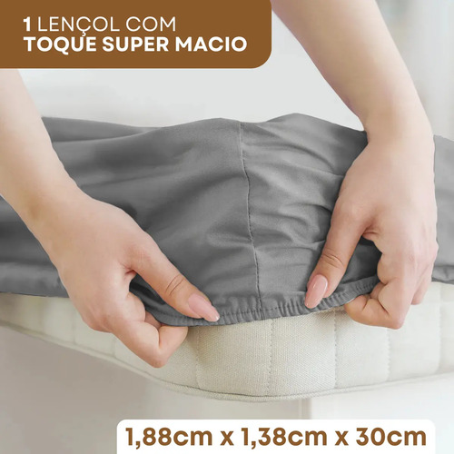 Lençol De Cama 3 Peças Casal 400 Fios Percal Ponto Palito C/ Elástico E Fronhas Toque Suave Macio Cinza