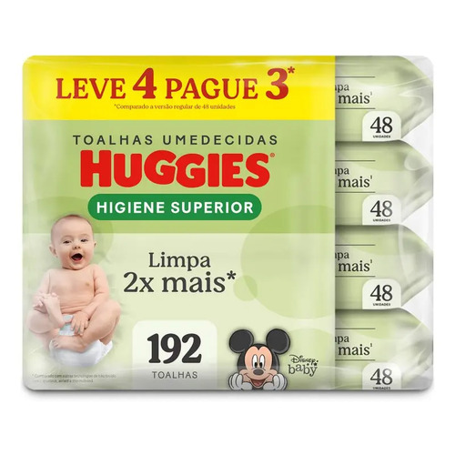Lenços Umedecidos Huggies Higiene Superior - 192 unidades