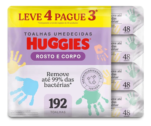 Lencos umedecidos huggies rosto e corpo pack com 192 un