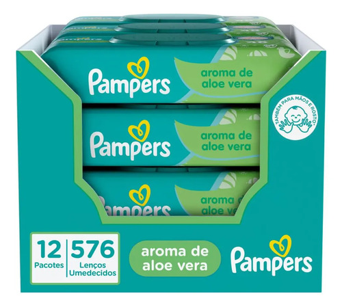 Lencos umedecidos pampers aroma de aloe vera 12 pacotes em t
