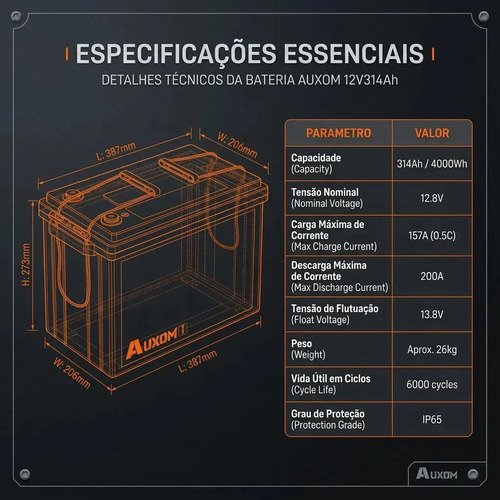 Lifepo4 Bateria De Litio 314ah 12.8v 2.56kwh 6000 Ciclos