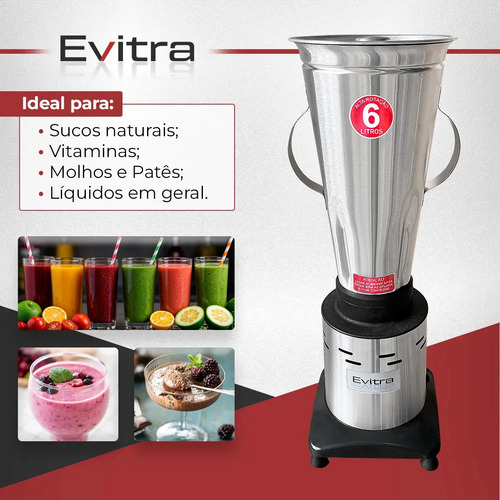 Liquidificador Alta Rotação 6l 1200w Turbo Profissional Industrial Em Inox Sucos Shakes Panquecas