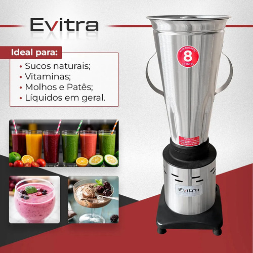 Liquidificador Alta Rotação 8 Litros Profissional Industrial Em Inox Sucos Shakes Panquecas