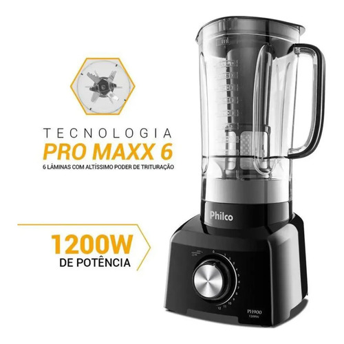 Liquidificador Philco 1200W 3L 12 Velocidades Preto PH900