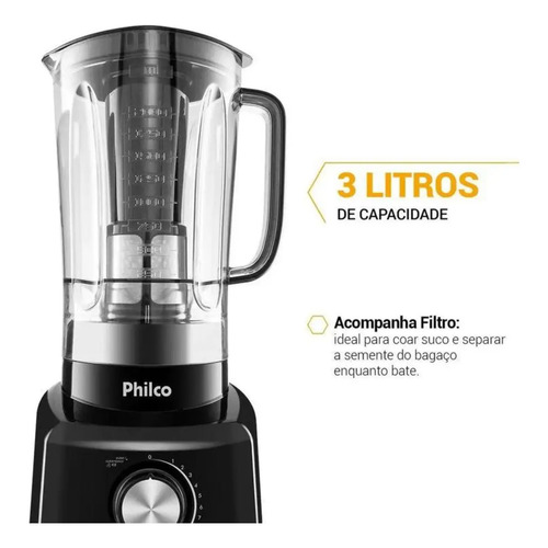 Liquidificador Philco 1200W 3L 12 Velocidades Preto PH900