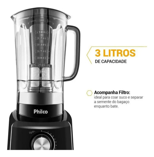 Liquidificador Philco 1200W 3L 12 Velocidades Preto PH900