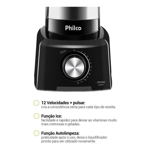 Liquidificador Philco 1200W 3L 12 Velocidades Preto PH900