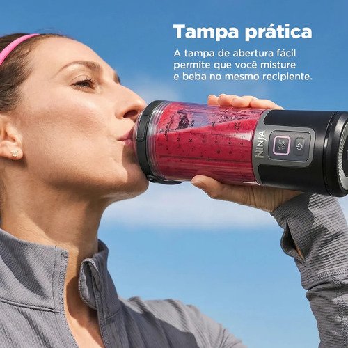 Liquidificador Portátil, Ninja, Base Recarregável, Tampa À Prova de Vazamentos, Função de Auto-Limpar, Copo de 470 ml, Bivolt