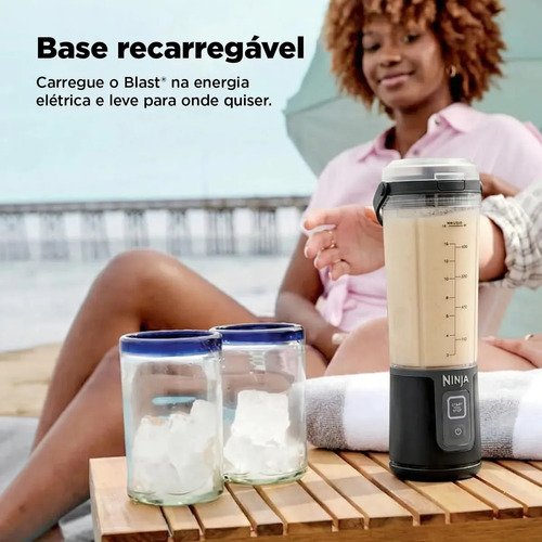 Liquidificador Portátil, Ninja, Base Recarregável, Tampa À Prova de Vazamentos, Função de Auto-Limpar, Copo de 470 ml, Bivolt