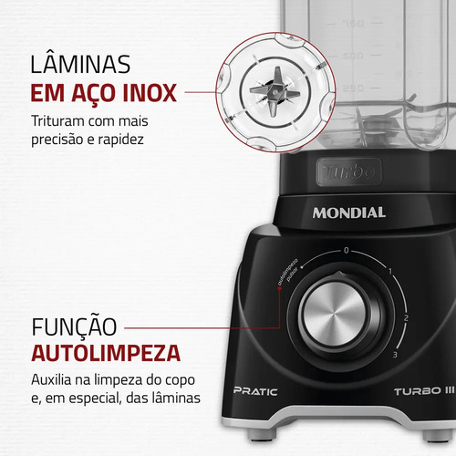 Liquidificador Pratic Turbo III Mondial 550W L-93-BG