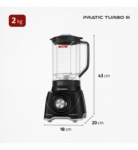 Liquidificador Pratic Turbo III Mondial 550W L-93-BG