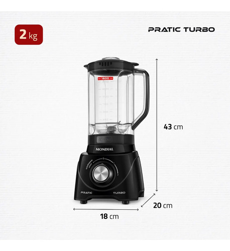 Liquidificador Pratic Turbo, Mondial, 550W - L-98-B