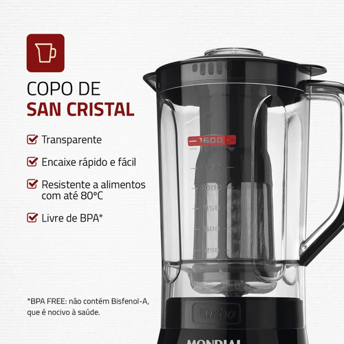 Liquidificador Turbo Power Mondial 550W - L-99 FB