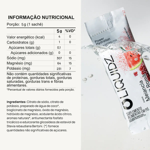 LIQUIDZ® - Eletrólitos Zero Açúcares - Sabor Melancia com Romã - Kit 1 Caixa - 14 sachês