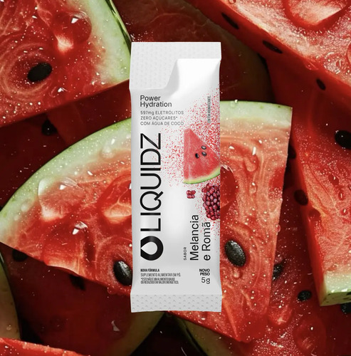 LIQUIDZ® - Eletrólitos Zero Açúcares - Sabor Melancia com Romã - Kit 1 Caixa - 14 sachês