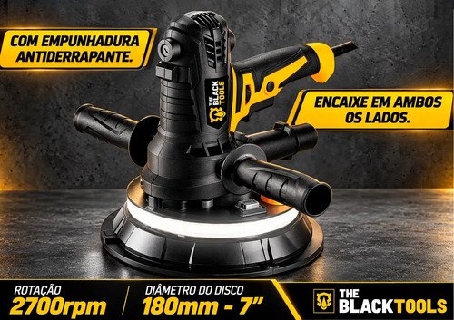 Lixadeira De Parede E Teto 1000w Profissional 5 Velocidades 360° Com Led 6 Lixas Saco Coletor Tlt900 The Black Tools