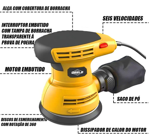 Lixadeira Orbital 600w 16000 Rpm 5 Polegadas 110v/220v
