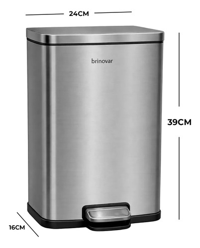 Lixeira aco inox 12 litros retangular com pedal fechamento s