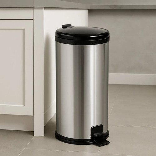 Lixeira inox 15l pedal tampa antiodor cozinha banheiro preta