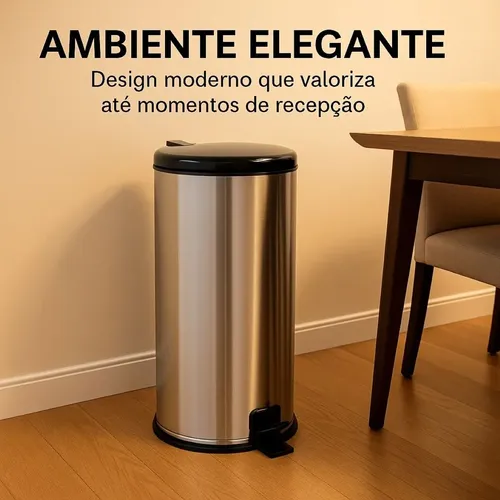 Lixeira Inox 20l Pedal Tampa Antiodor Cozinha Banheiro Preta