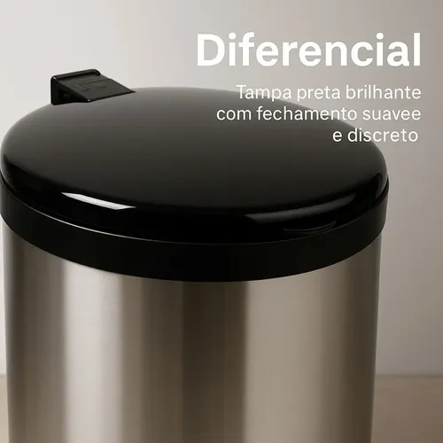 Lixeira Inox 20l Pedal Tampa Antiodor Cozinha Banheiro Preta