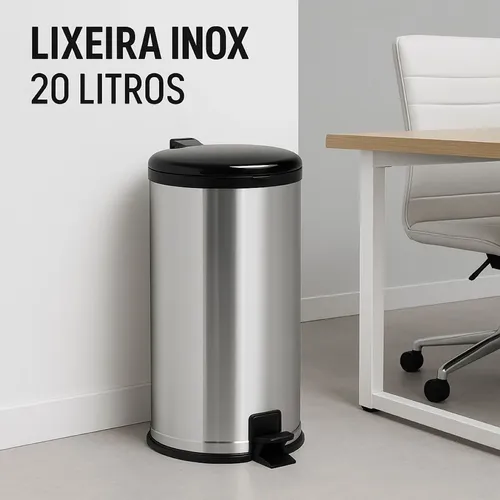 Lixeira Inox 20l Pedal Tampa Antiodor Cozinha Banheiro Preta