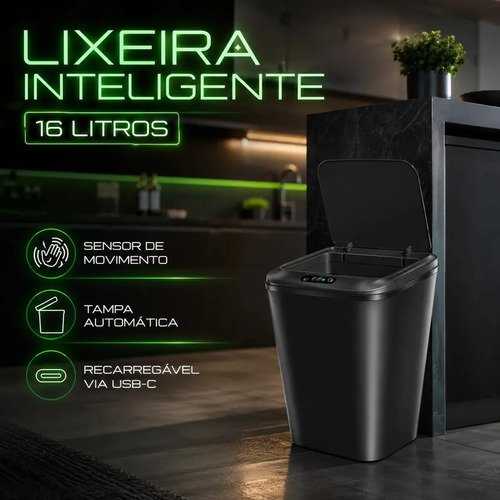 Lixeira inteligente 16 litros com sensor automatico recarreg