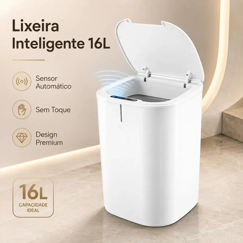 Lixeira inteligente 16l com sensor automatico e tampa touch