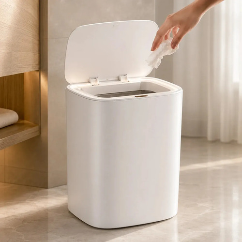 Lixeira Inteligente 16l Com Sensor Automático E Tampa Touch Branco