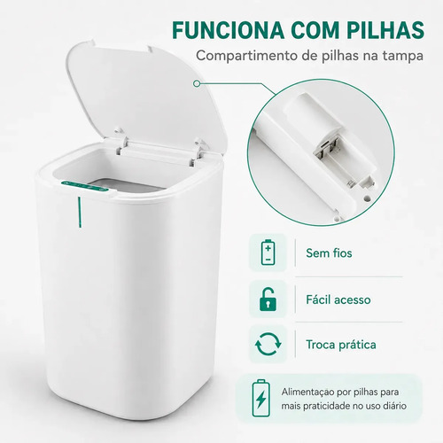 Lixeira Inteligente 16l Com Sensor Automático E Tampa Touch Branco