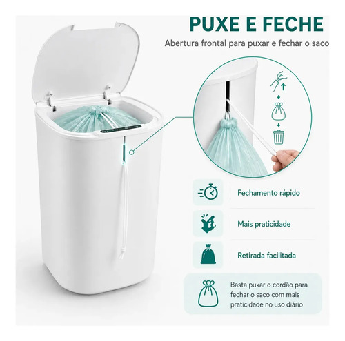 Lixeira Inteligente 16l Com Sensor Automático E Tampa Touch Branco