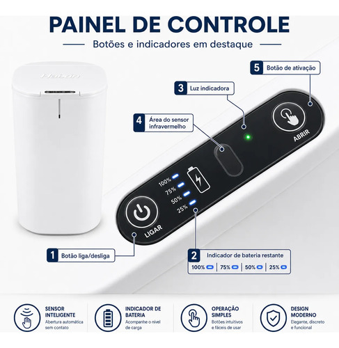 Lixeira Inteligente 16l Sensor Automático Tampa Touch Casa