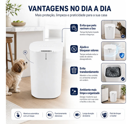 Lixeira Inteligente 16l Sensor Automático Tampa Touch Casa