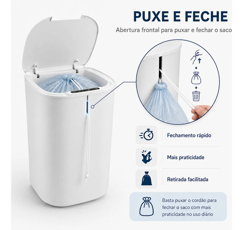 Lixeira Inteligente 16l Sensor Automático Tampa Touch Casa