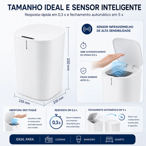 Lixeira Inteligente 16l Sensor Automático Tampa Touch Casa