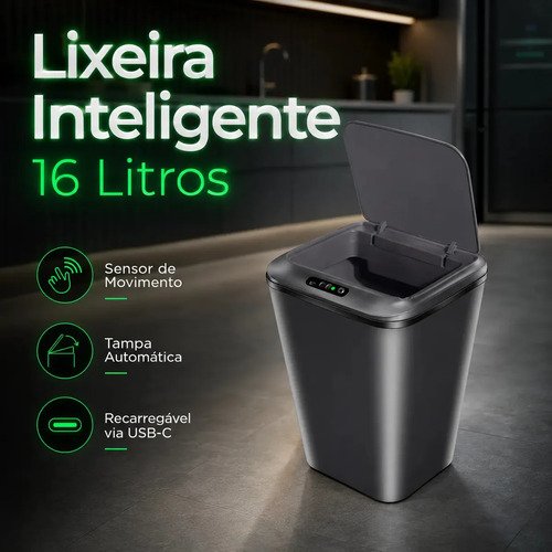 Lixeira inteligente automatica 16l com sensor infravermelho