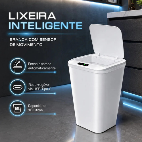 Lixeira inteligente automatica branca universal com sensor r