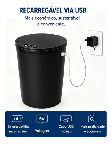 Lixeira inteligente automatica com sensor para cozinha e ban