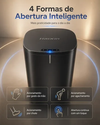 Lixeira Inteligente Automática Luxo Usb Com Painel Solar