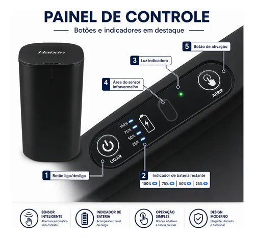 Lixeira Inteligente Automática Luxo Usb Com Painel Solar