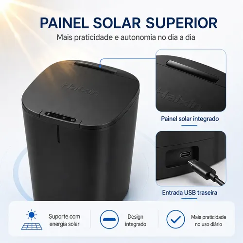 Lixeira Inteligente Automática Luxo Usb Com Painel Solar