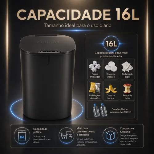 Lixeira Inteligente Automática Luxo Usb Com Painel Solar